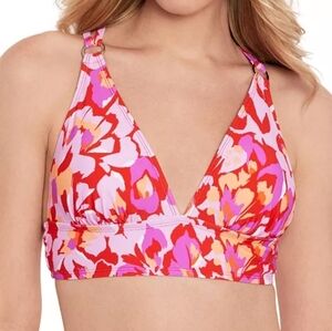 Salt + Cove Red and Pink Bikini Top with Artistic Floral Design, JUNIORS MED